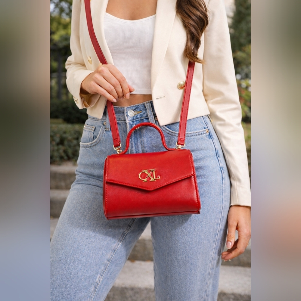CXL By Christian Lacroix Crossbody Bag Womens Small Red Laine Matte Patent Purse